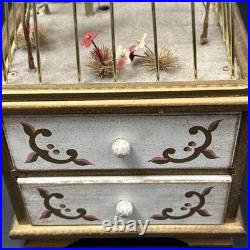 VTG Mechanical Animated Singing Bird Musical Jewelry Drawer Brass/Wood Working