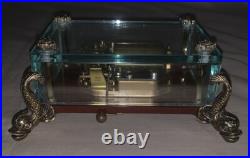 VTG Reuge Glass Music Box Dolphin Legs Geschichten aus dem Wienerwald Blaue Dona