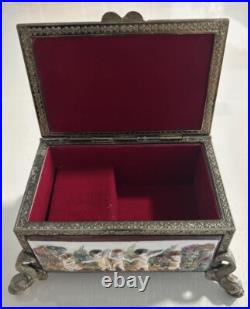 VTG Reuge Music Jewelry Box Fish Footed Raised Porcelain Cherubs Man Woman Italy VTG Reuge Music Jewelry Box Fish Footed Raised Porcelain Cherubs Man Woman Italy