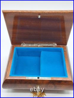 VTG Reuge Swiss Music Box Italy Inlaid Spanish Eyes Marquetry Jewelry Box Key