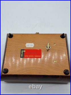 VTG Reuge Swiss Music Box Italy Inlaid Spanish Eyes Marquetry Jewelry Box Key