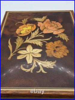 VTG Reuge Swiss Music Box Italy Inlaid Spanish Eyes Marquetry Jewelry Box Key