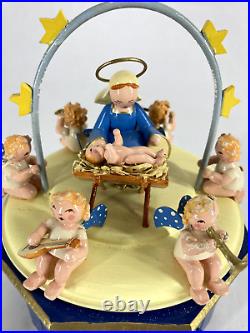 VTG Steinbach German Wood Music Box Swiss Thorens Wendt Kuhn Angels Mary & Jesus