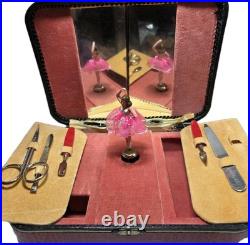 VTG Thorens Swiss Movement Music Vanity Box WithNail Tools Pink Ballerina- Works