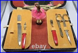 VTG Thorens Swiss Movement Music Vanity Box WithNail Tools Pink Ballerina- Works