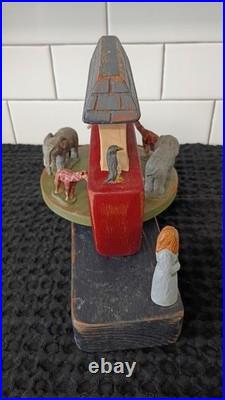 VTG. Wolf Creek Folk Art Eldora Iowa Wooden Noah's Ark Music Carousel 1980s Rare