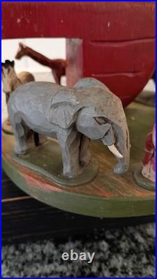 VTG. Wolf Creek Folk Art Eldora Iowa Wooden Noah's Ark Music Carousel 1980s Rare