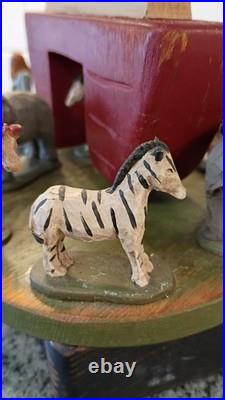 VTG. Wolf Creek Folk Art Eldora Iowa Wooden Noah's Ark Music Carousel 1980s Rare
