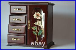 VTG YAPS Jewelry Box Trinket Music Box WORKS! Floral Poppy Flower Tiny Dresser