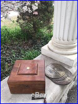 Victorian, Burl Wood Kalliope / Calliope Music Box with (7) 9 1/4 Discs c. 1880