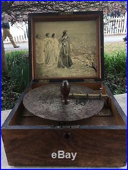 Victorian, Burl Wood Kalliope / Calliope Music Box with (7) 9 1/4 Discs c. 1880