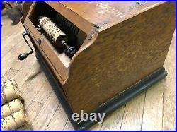 Victorian Concert Roller Organ with 11 Wood Music Rolls Needs Adjusting-Antique