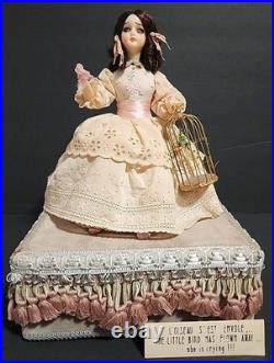 Victorian Mechanical Automaton Girl Crying Bird Antique Wax Doll Music Box
