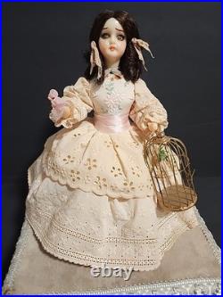 Victorian Mechanical Automaton Girl Crying Bird Antique Wax Doll Music Box
