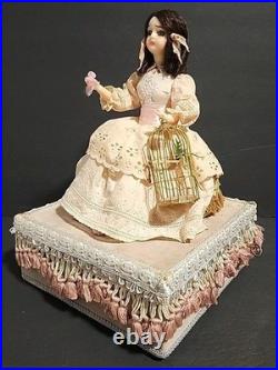 Victorian Mechanical Automaton Girl Crying Bird Antique Wax Doll Music Box