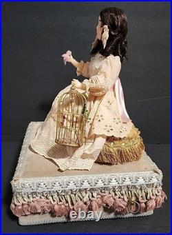 Victorian Mechanical Automaton Girl Crying Bird Antique Wax Doll Music Box