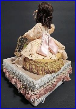 Victorian Mechanical Automaton Girl Crying Bird Antique Wax Doll Music Box