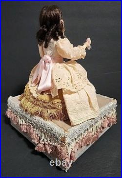 Victorian Mechanical Automaton Girl Crying Bird Antique Wax Doll Music Box