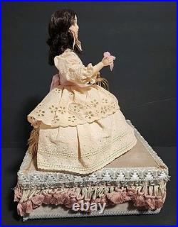 Victorian Mechanical Automaton Girl Crying Bird Antique Wax Doll Music Box