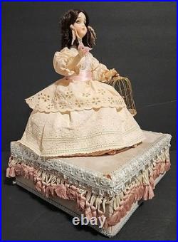 Victorian Mechanical Automaton Girl Crying Bird Antique Wax Doll Music Box
