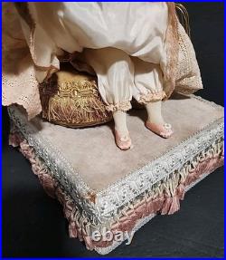 Victorian Mechanical Automaton Girl Crying Bird Antique Wax Doll Music Box
