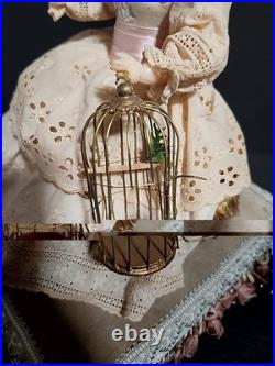Victorian Mechanical Automaton Girl Crying Bird Antique Wax Doll Music Box