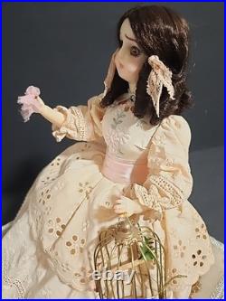 Victorian Mechanical Automaton Girl Crying Bird Antique Wax Doll Music Box