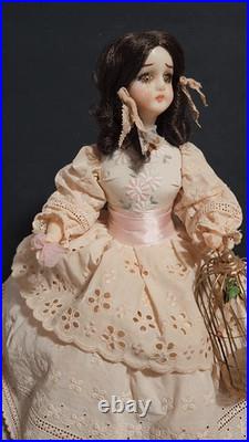 Victorian Mechanical Automaton Girl Crying Bird Antique Wax Doll Music Box