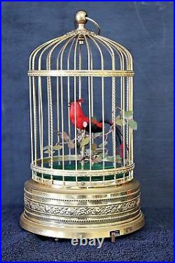 Video-Vintage Made in Japan Brass Ornate Cage Singing Bird Music Box Circa 1955