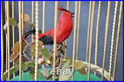 Video-Vintage Made in Japan Brass Ornate Cage Singing Bird Music Box Circa 1955