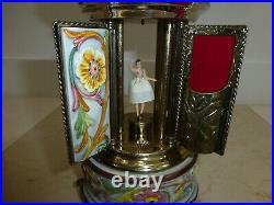 Vintag Reuge Dancing Ballerina Music Box Carousel Holder Porcelain Case