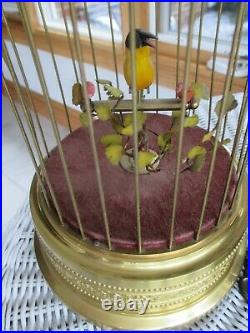 Vintage 11 1/2-inch Tall German Automation Singing Bird In Brass Cage