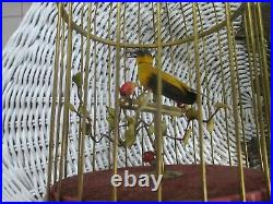 Vintage 11 1/2-inch Tall German Automation Singing Bird In Brass Cage