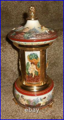 Vintage 11'' Italy Music Box Dancing Ballerina Carousel Lipstick Holder, Works