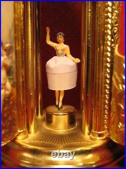 Vintage 12'' Reuge Music Box Dancing Ballerina Carousel Lipstick Holder, Works