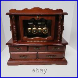 Vintage 14.5 in. Wooden Musical Jewelry Box Working Wind up Fuji Japan working