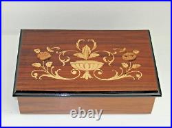 Vintage 1950's Italian Inlay Jewelry Box Lacquered Finish Burgandy Velvet Lined