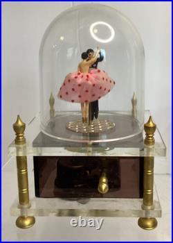 Vintage 60s Waco Ballerina Tuxedo Couple Dancing Dome Wind-Up Acrylic Music Box
