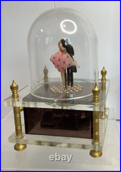 Vintage 60s Waco Ballerina Tuxedo Couple Dancing Dome Wind-Up Acrylic Music Box