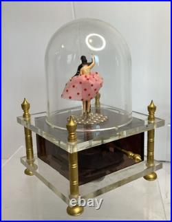 Vintage 60s Waco Ballerina Tuxedo Couple Dancing Dome Wind-Up Acrylic Music Box