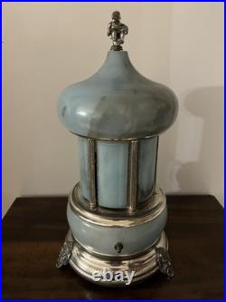 Vintage Alabaster & Metal Reuge Carousel Music Cigarette or Lipstick Dispenser