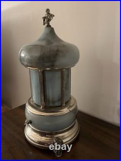 Vintage Alabaster & Metal Reuge Carousel Music Cigarette or Lipstick Dispenser