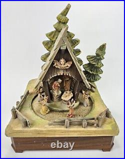 Vintage Anri Christmas Wood Carved Light Up /motion Nativity Music Box