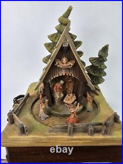 Vintage Anri Christmas Wood Carved Light Up /motion Nativity Music Box