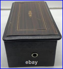 Vintage Antique Swiss Cylinder Wood Inlay Music Box with Crank (GAL130055)