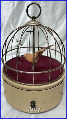 Vintage Antique Wind-Up Bird in a Cage Music Box and Jewelry Box WORKS