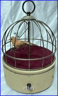 Vintage Antique Wind-Up Bird in a Cage Music Box and Jewelry Box WORKS