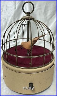 Vintage Antique Wind-Up Bird in a Cage Music Box and Jewelry Box WORKS