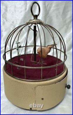 Vintage Antique Wind-Up Bird in a Cage Music Box and Jewelry Box WORKS