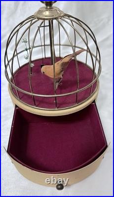 Vintage Antique Wind-Up Bird in a Cage Music Box and Jewelry Box WORKS